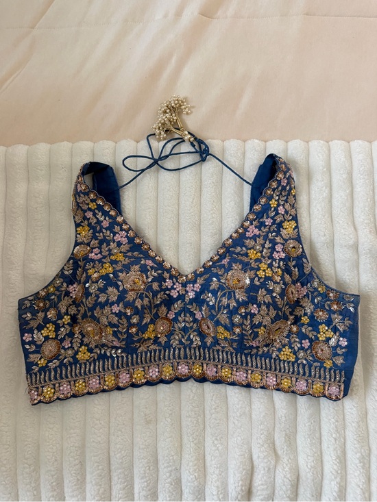 Chamee & Palak Tops - Chamee & Palak Embroidered Jewled Navy Floral Halter Camisole